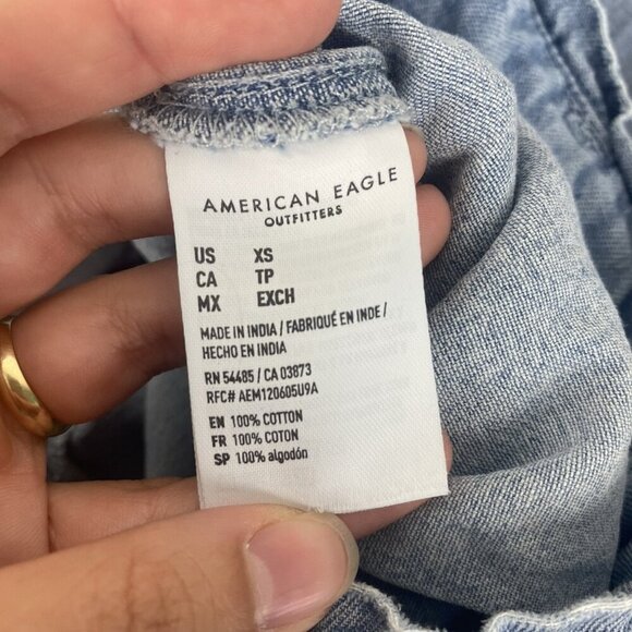 American Eagle Women's Denim Paperbag Pants Size XS Light Wash 100% Cotton - Picture 5 of 10
